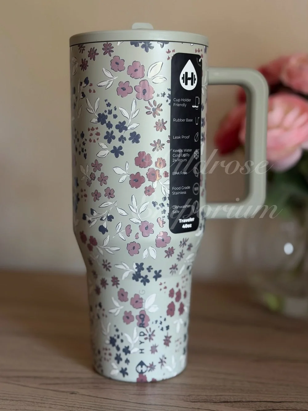 NWT HydroJug pink blue flower garden Rylee cru Traveler tumbler 40oz
